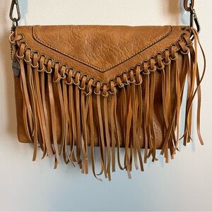 Ampere Fringe Leather Crossbody Bag - Tan